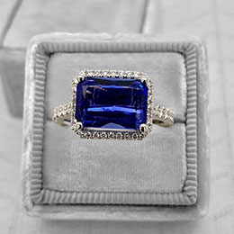 emerald cut sapphire and diamond ring
