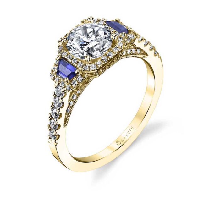 3 Stone Engagement Ring With Sapphires 