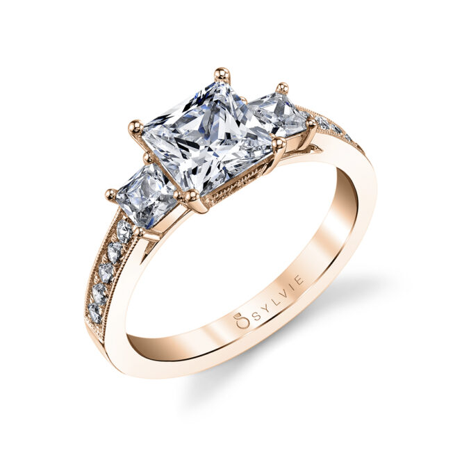 3 Stone Princess Cut Engagement Ring 