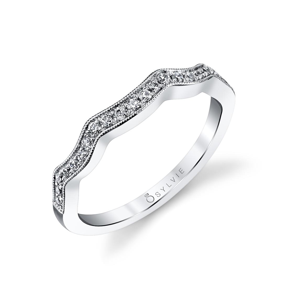curved wedding band in white gold
