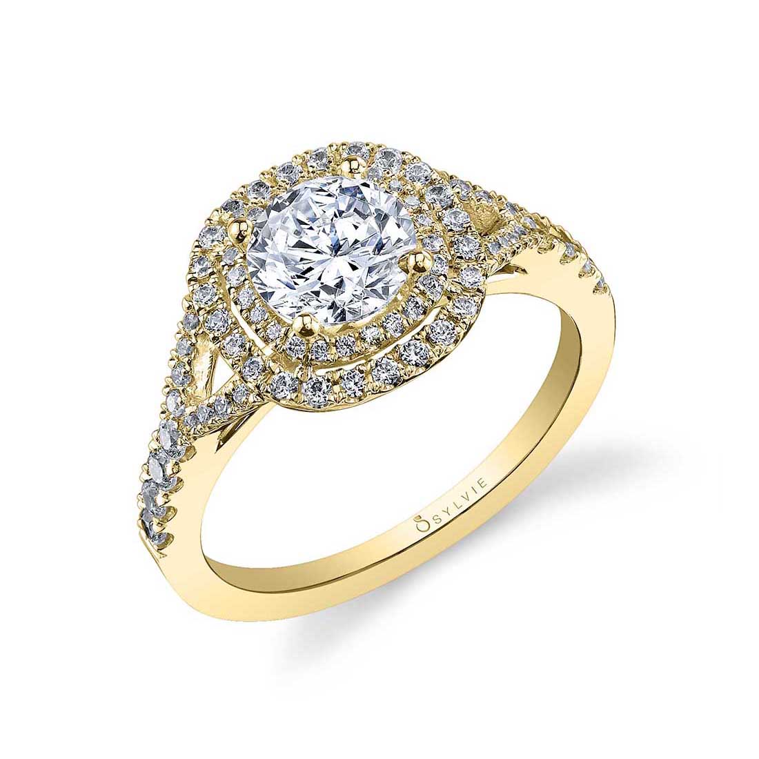 double halo yellow gold engagement ring