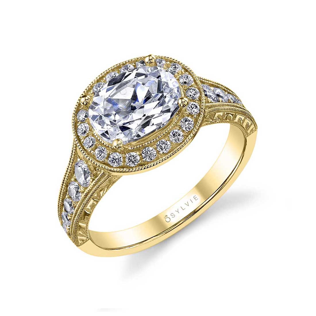 Oval Shaped East to West Halo Engagement Ring