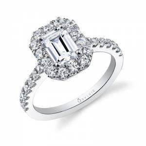 Joanne – Emerald Cut Halo Engagement Ring