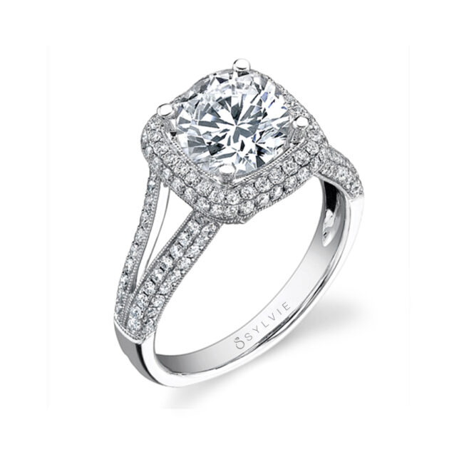 Split Shank Engagement Ring with Halo 