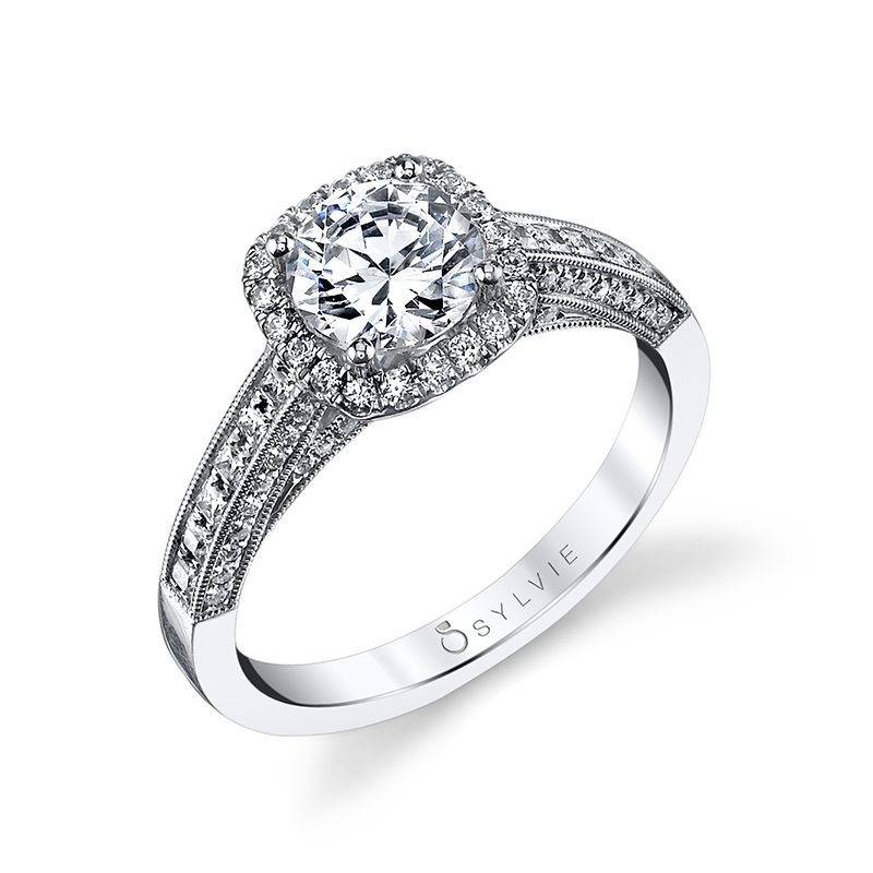 Vintage Inspired Round Engagement Ring with Cushion Halo