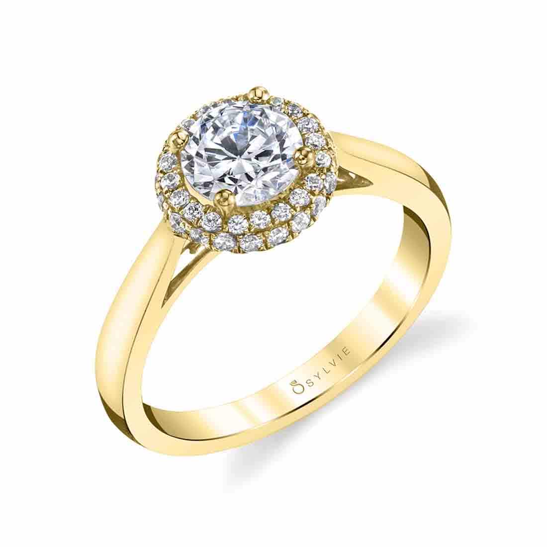 Halo Engagement Ring with Shiny Shank