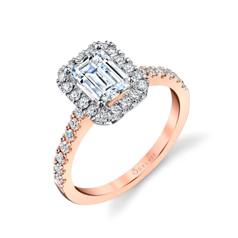 Adrienne – Emerald Cut Engagement Ring with Halo