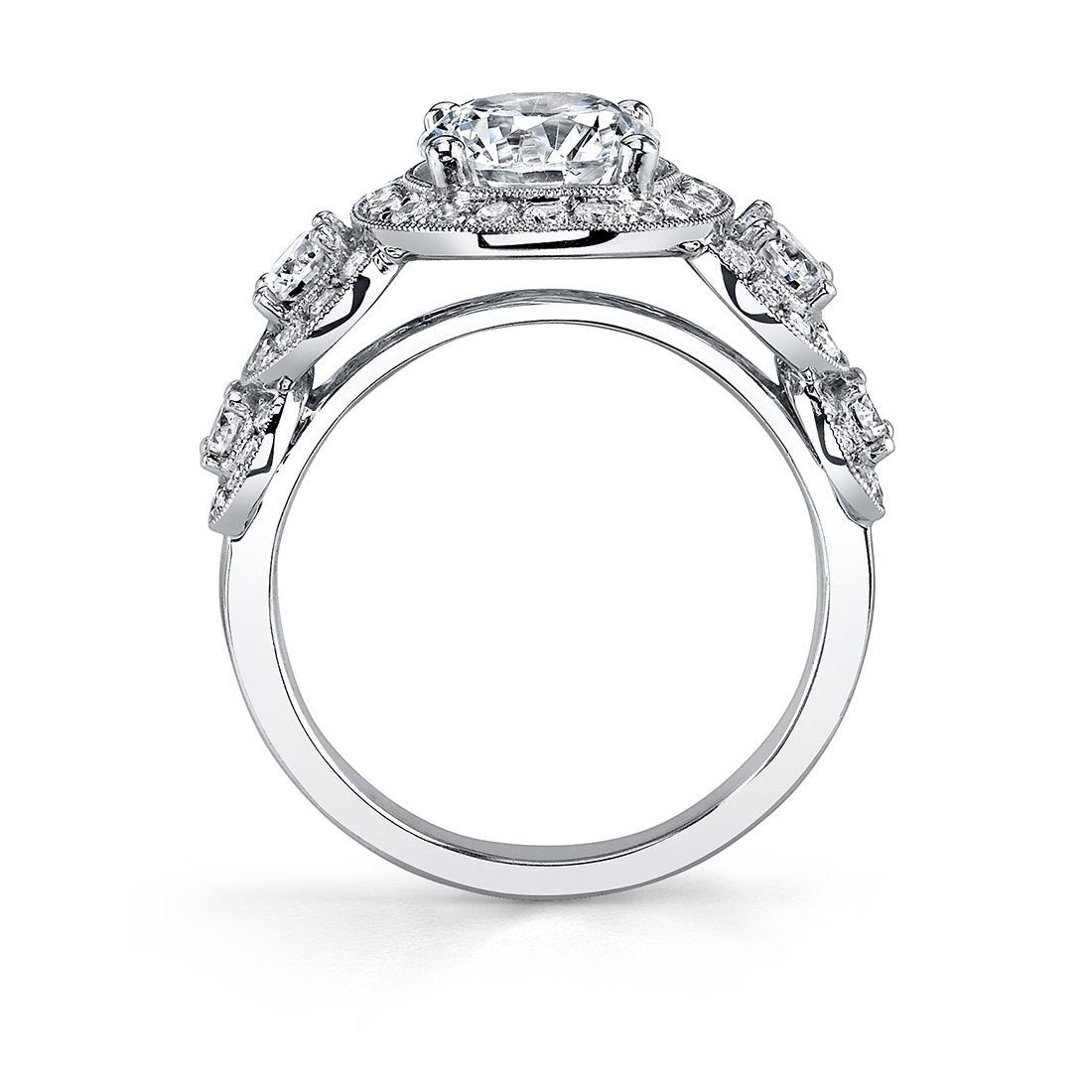 Side view of Vintage Inspired 5 Stone Engagement Ring-S