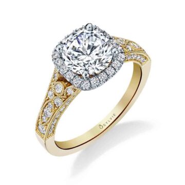 Vintage Inspired Twone Halo Engagement Ring