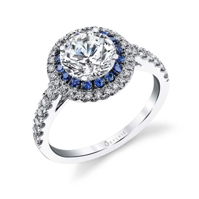 Double Halo Sapphire Engagement Ring