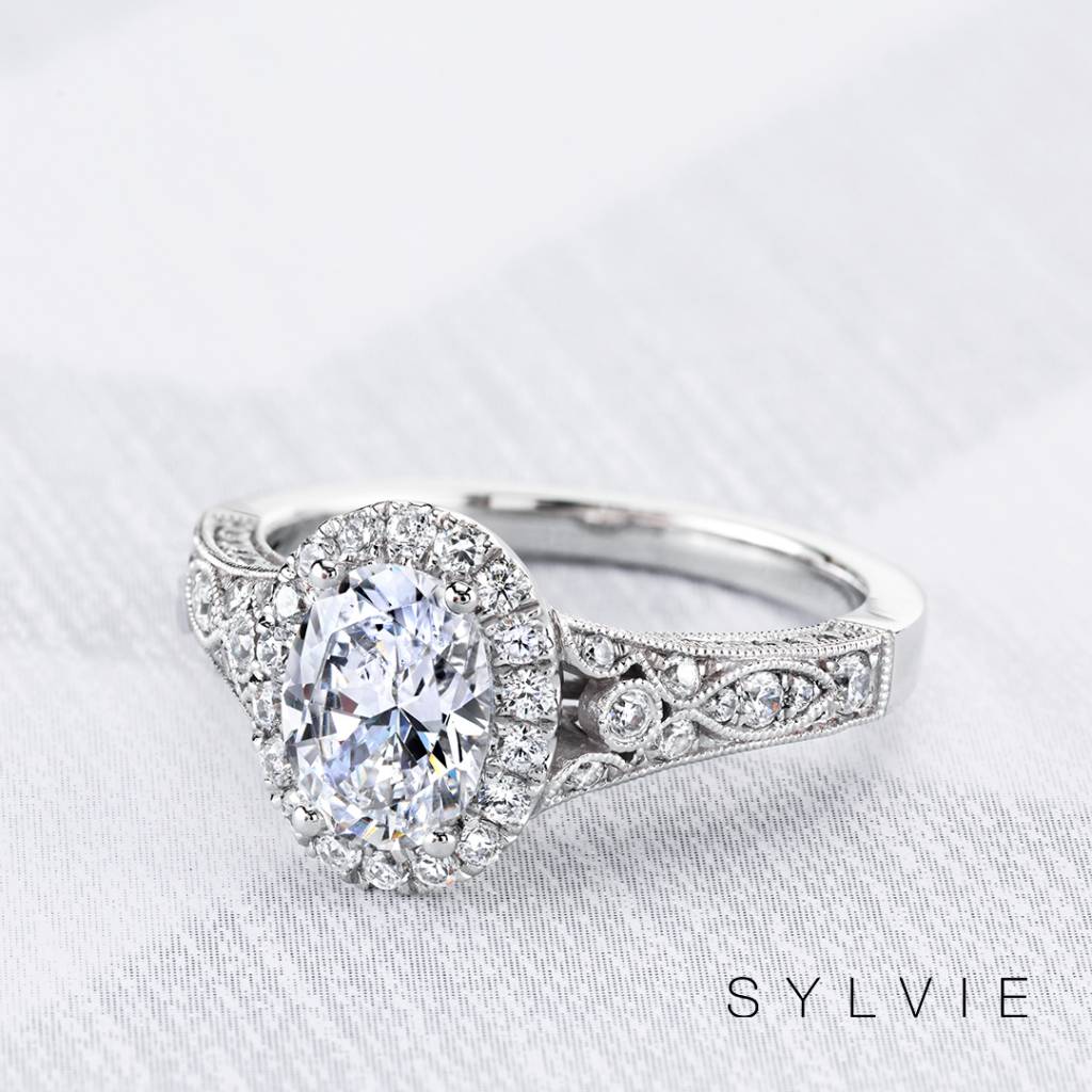 vintage inspired oval engagement ring syl vie collection S1409