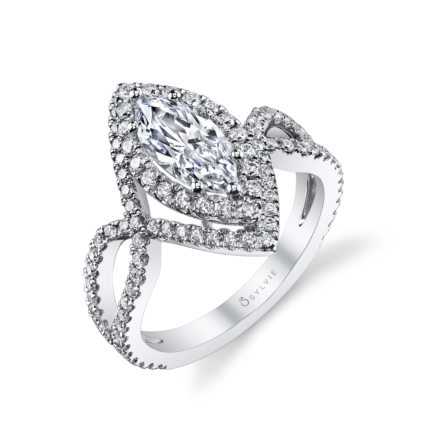 Marquise Shaped Double Halo Engagement Ring