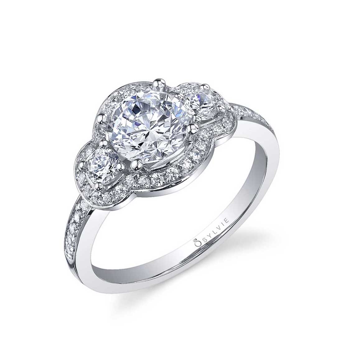 3 Stone Engagement Ring with Halo