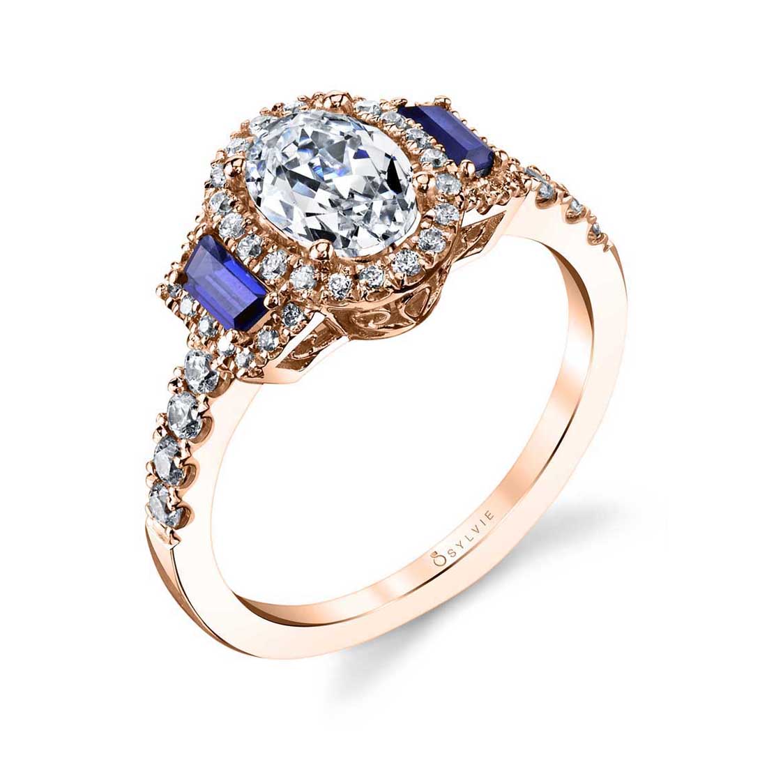 3 Stone Engagement Ring with Sapphires