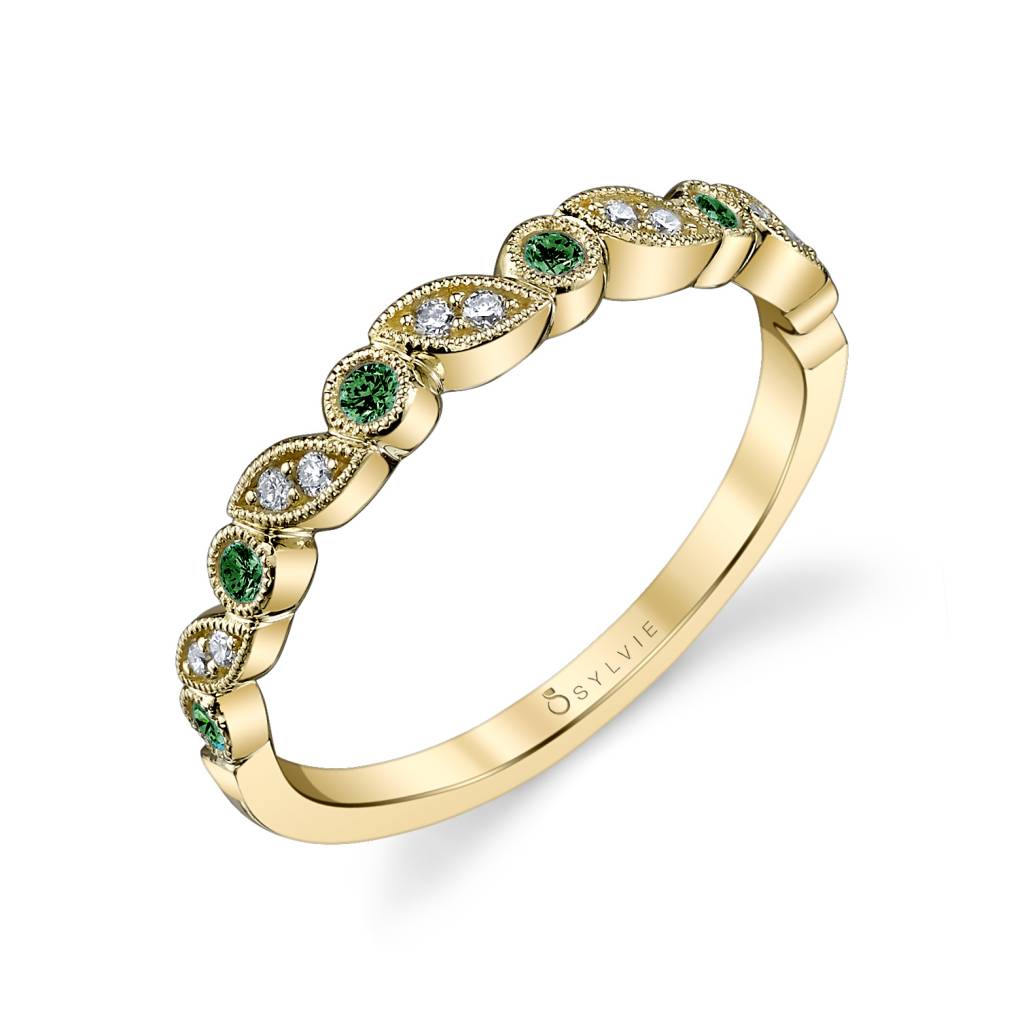b0018 - diamond and emerald stackable bands