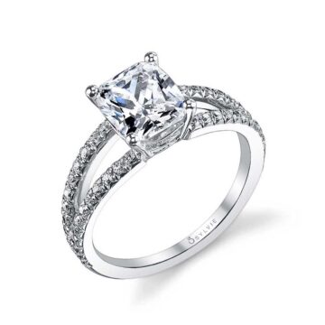 Cushion Cut Engagement Ring with split shank