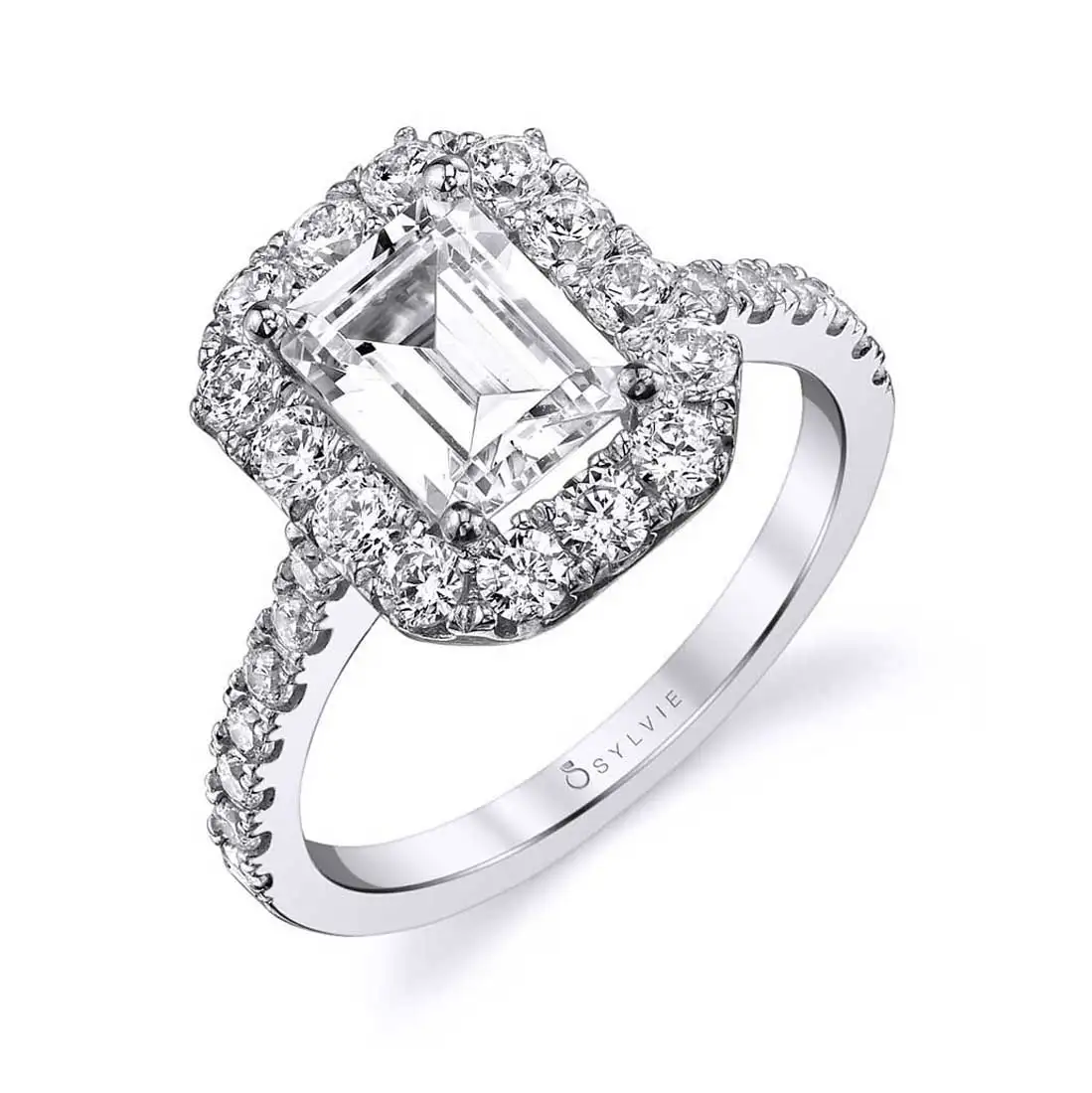 Emerald Cut Engagement Ring with halo