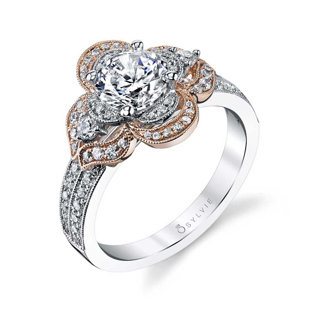 Flower Engagement Ring with Halo