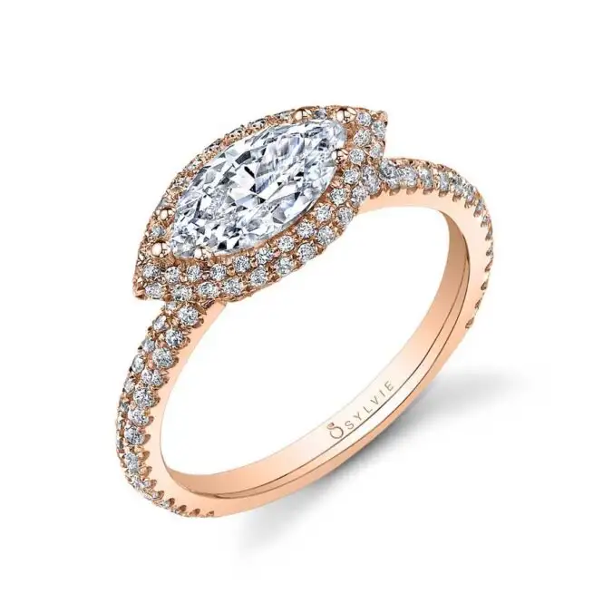 East West Marquise Shaped Halo Engagement Ring
