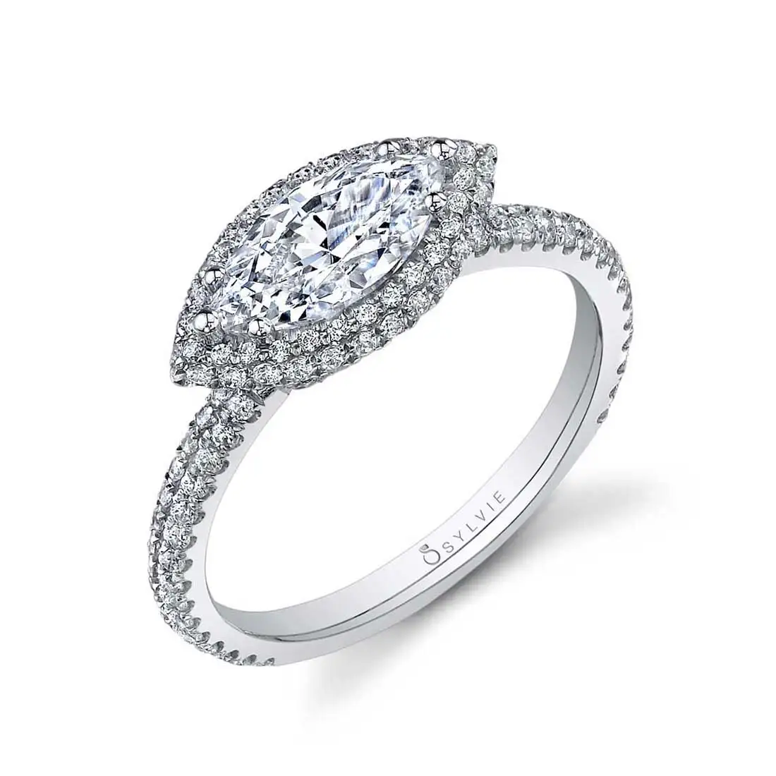 Profile Image of an East West Marquise Shaped Halo Engagement Ring