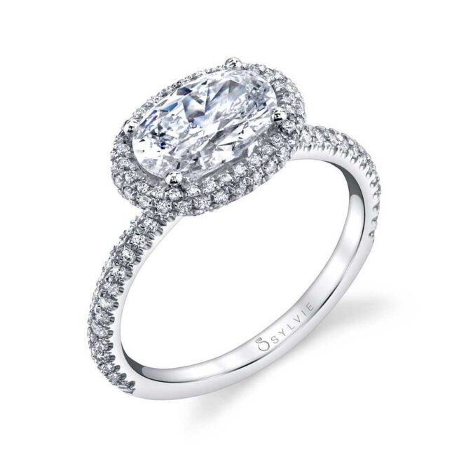 Profile Image of an Oval Shaped East West Halo Engagement Ring