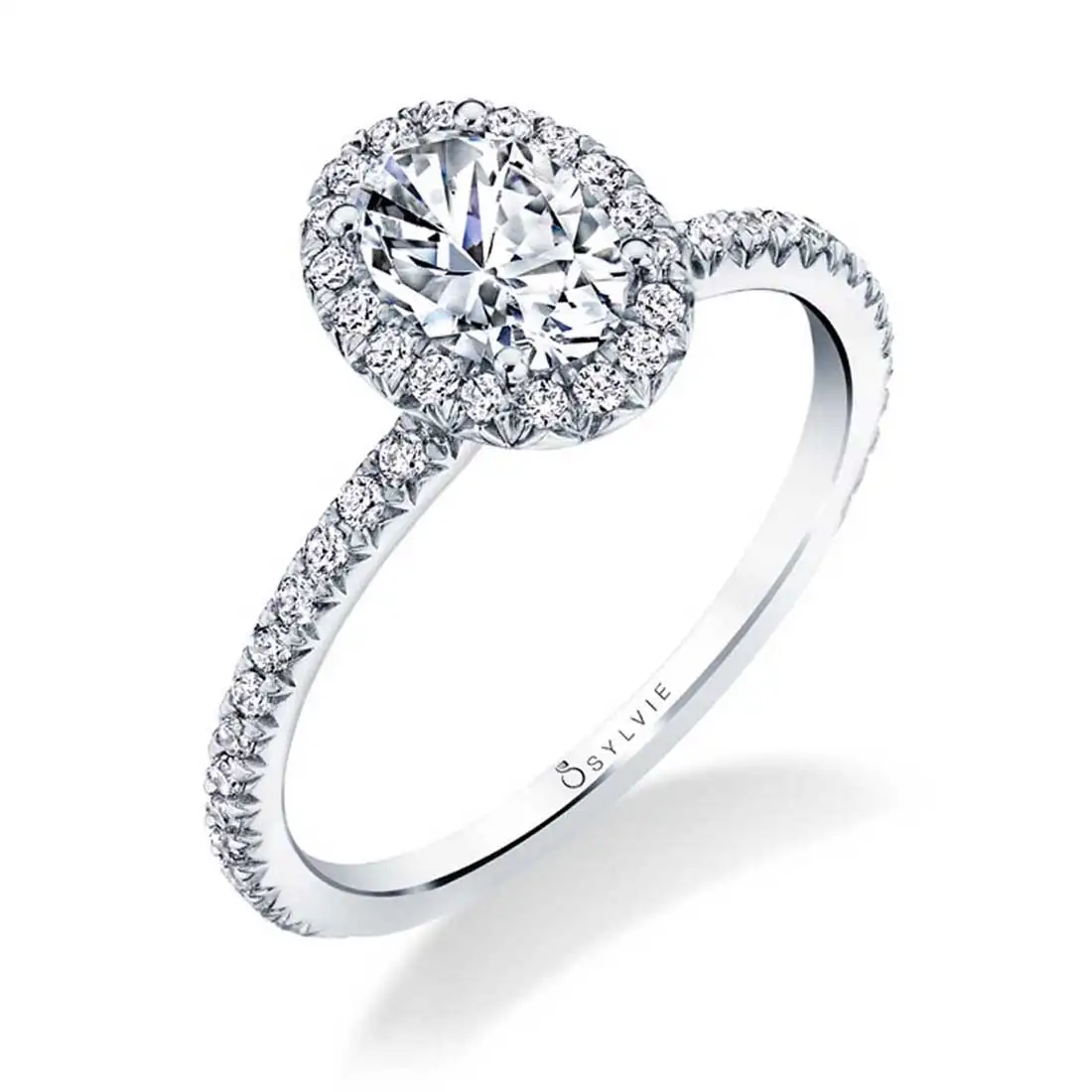Profile of Oval Engagement Ring with Halo