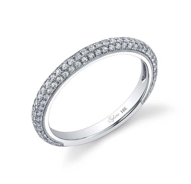 Diamond Pave Wedding Band with Milgrain Accents