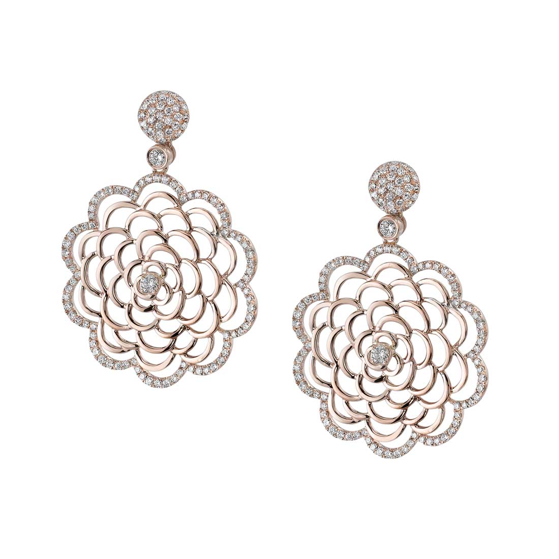 Rose Gold Diamond Flower Earrings