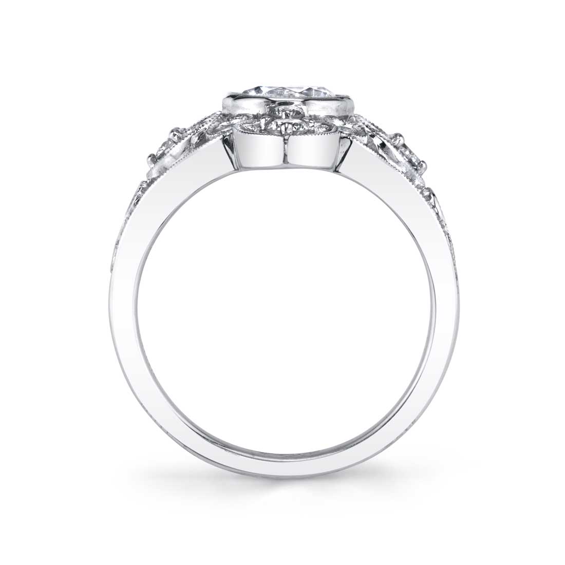 Vintage Bezel Set Halo Engagement Ring