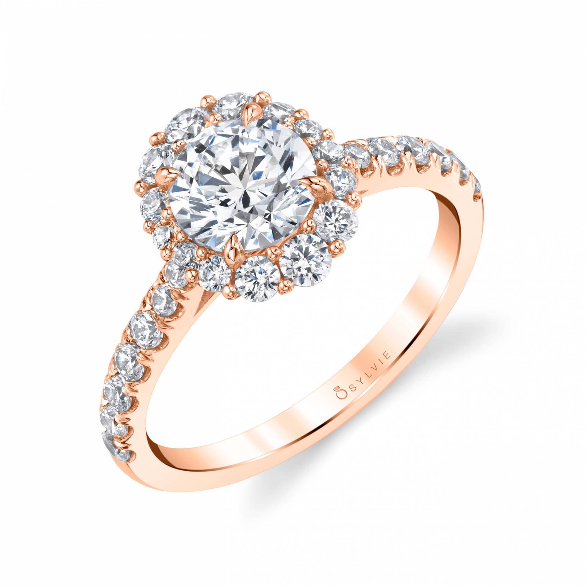 Rose Gold Halo Engagement Ring 