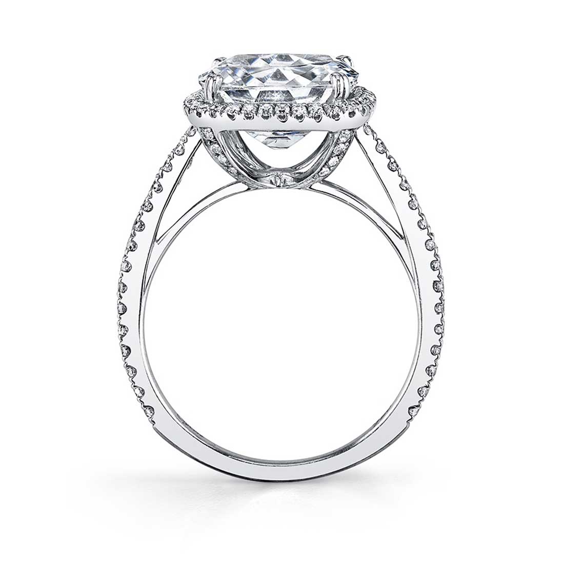 Profile of Cushion Cut Engagement Ring with Halo