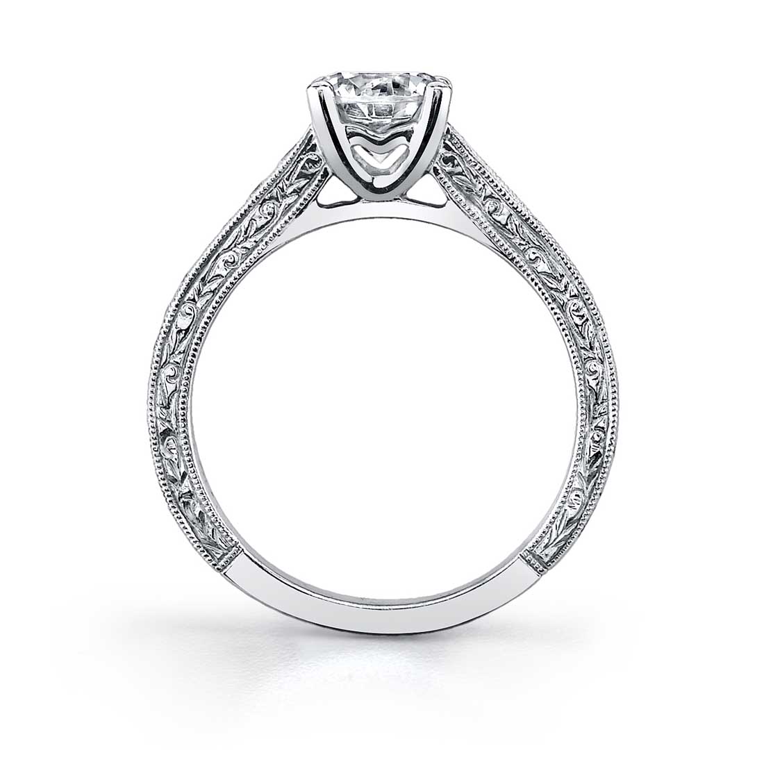 Profile Image of a Round Hand Engraved Engagement Ring