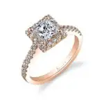 Rose Gold Princess Cut Engagement Ring with Halo