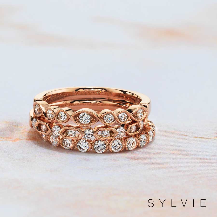 rose gold stackable bands sylvie collection B0030 B0059 B0067
