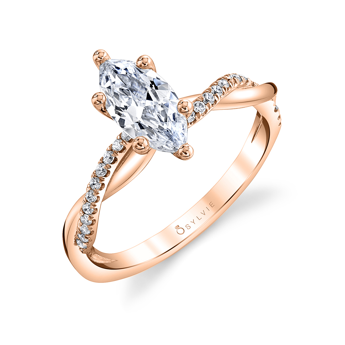 marquise cut diamond spiral engagement ring