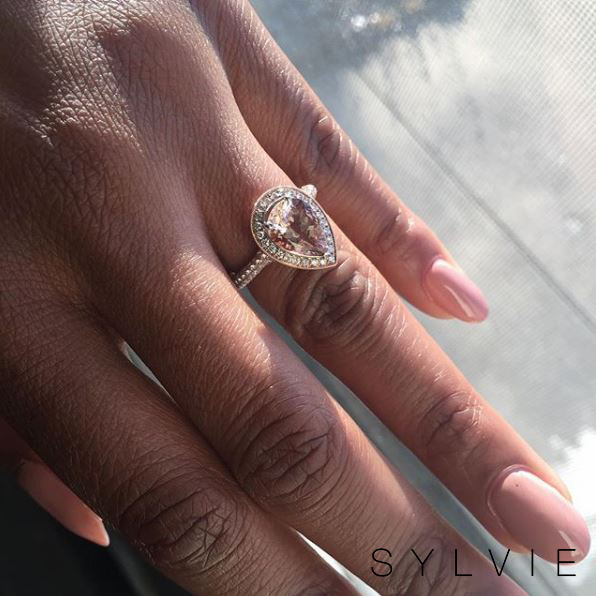 morganite pear engagement ring sylvie collection