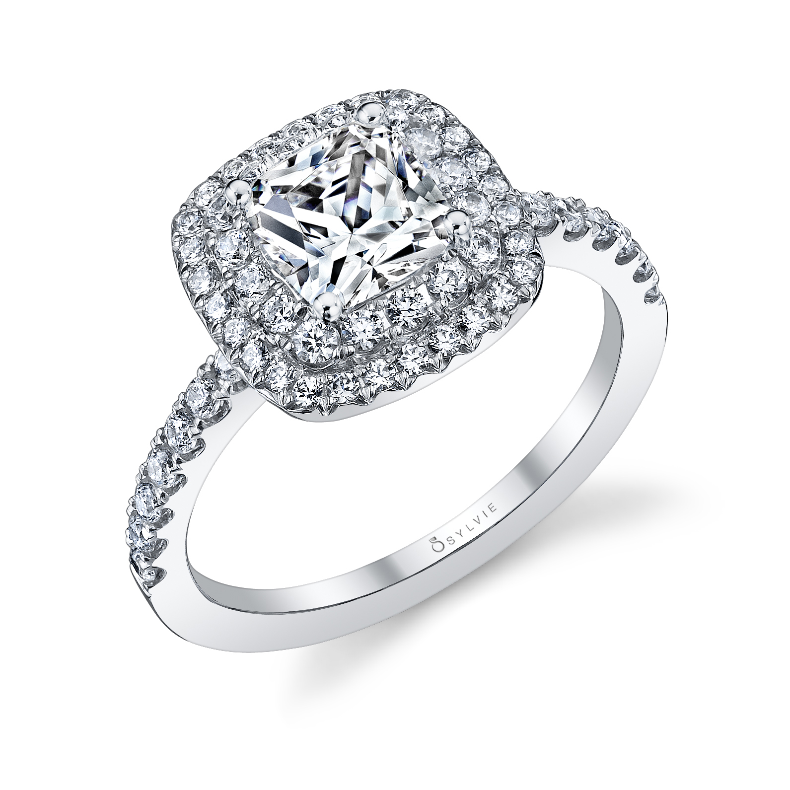Claudia - Cushion Cut Engagement Ring with Double Halo