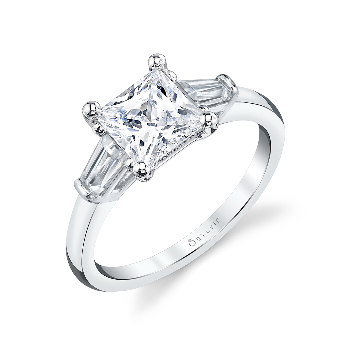 Round Cut White & Baguette Cut Diamond Ring Three Stone Engagement Ring Anniversary Diamond Ring Wedding Ring CZ White Diamond Ring