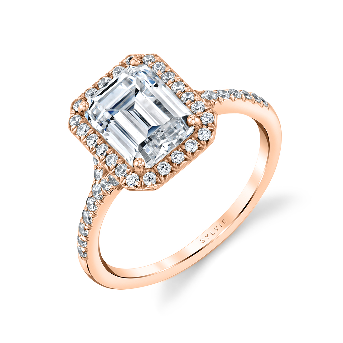 emerald cut halo engagement ring 