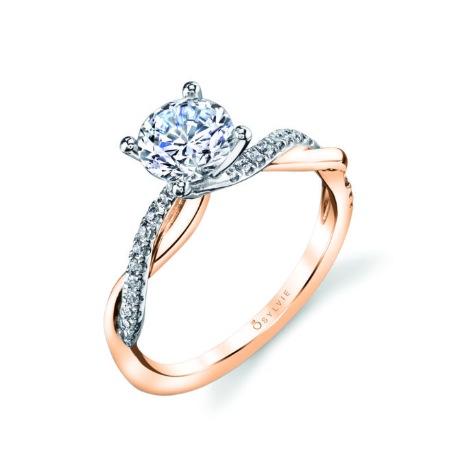 spiral engagement ring in rose gold two tone