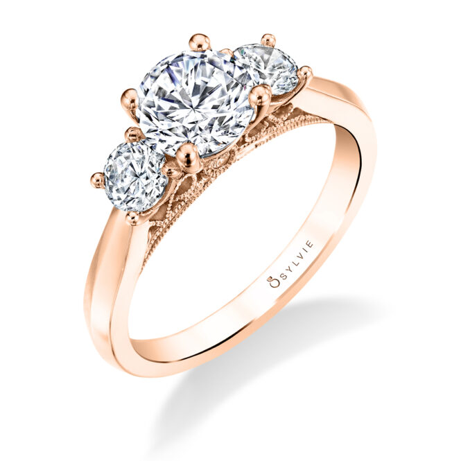 3 Stone Engagement Ring in Rose Gold - Carmen