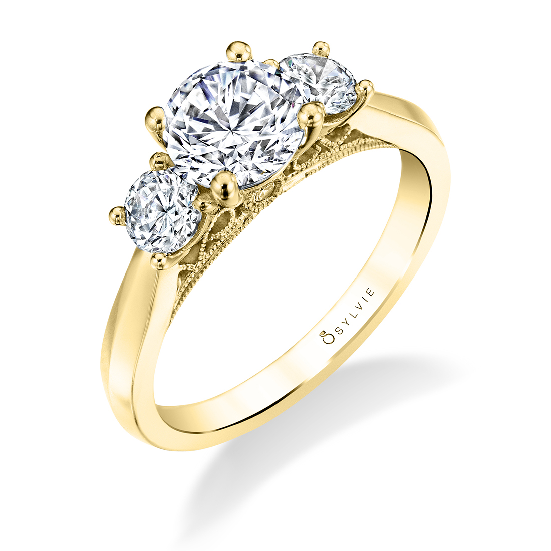 3 Stone Engagement Ring in Yellow Gold - Carmen