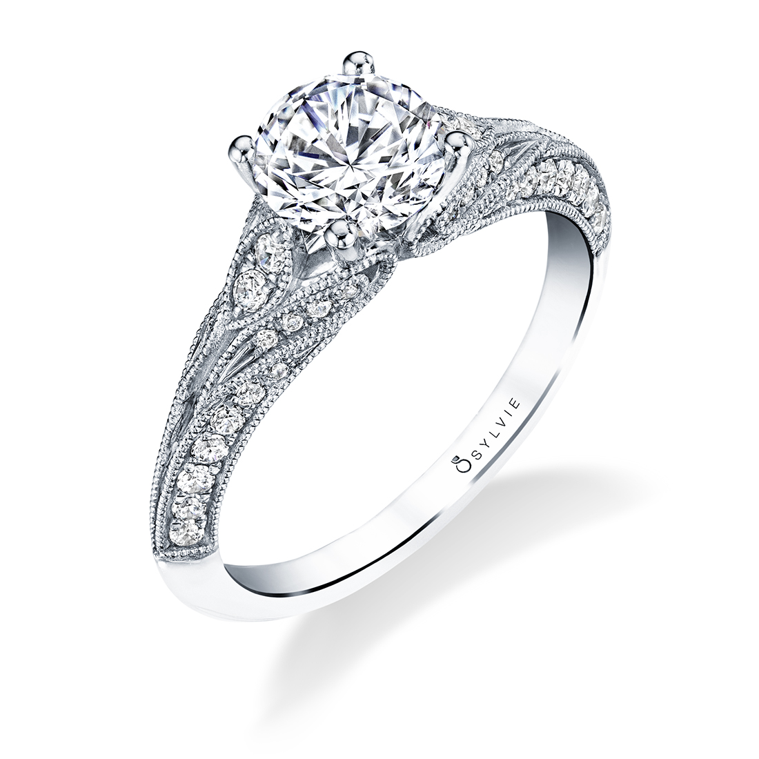 Antique Inspired Engagement Ring in White Gold - Livia