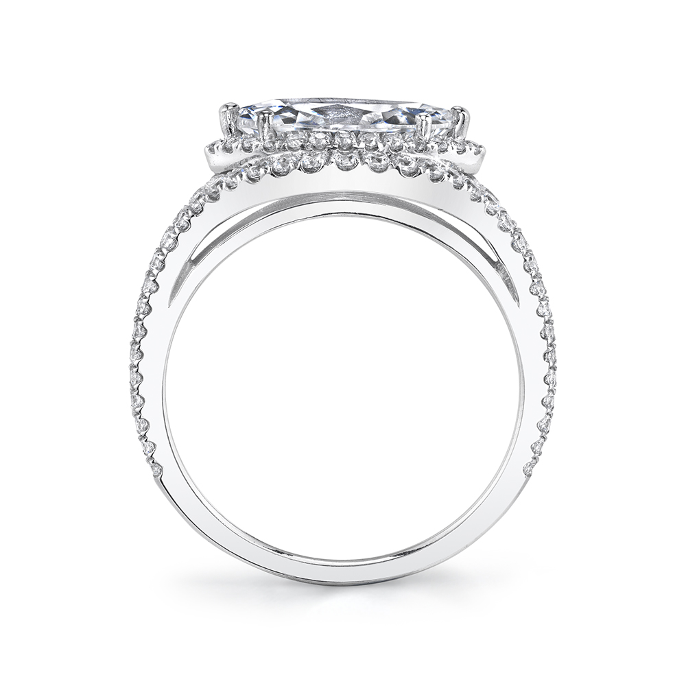 Profile Image of Marquise Shaped Ring with Halo in White Gold - Eleanora