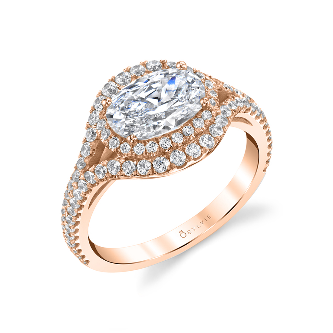 Oval Diamond Ring with Halo in Rose Gold - Eleanora