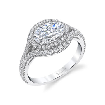 Oval Diamond Ring with Halo in White Gold - Eleanora