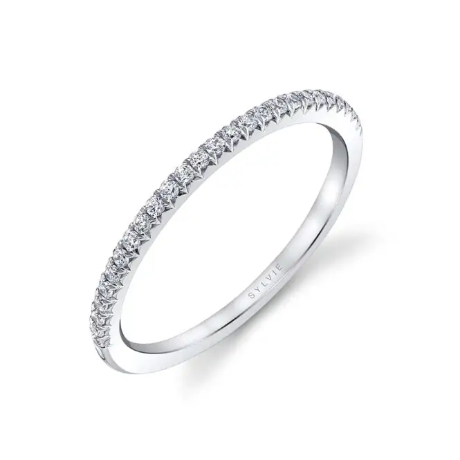 Shared Prong Wedding Band in White Gold - Sylvie