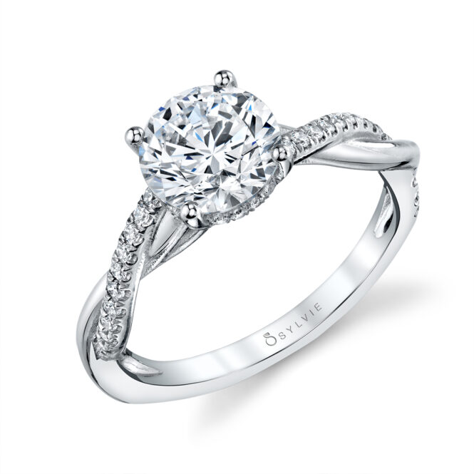 Profile of Spiral Engagement RingS in white gold