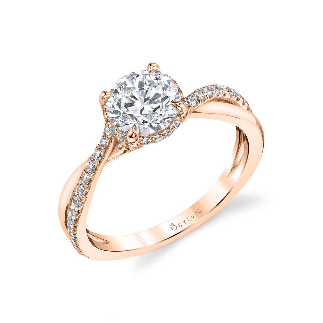 Spiral Engagement Ring with Hidden Halo in rose gold - Iliara