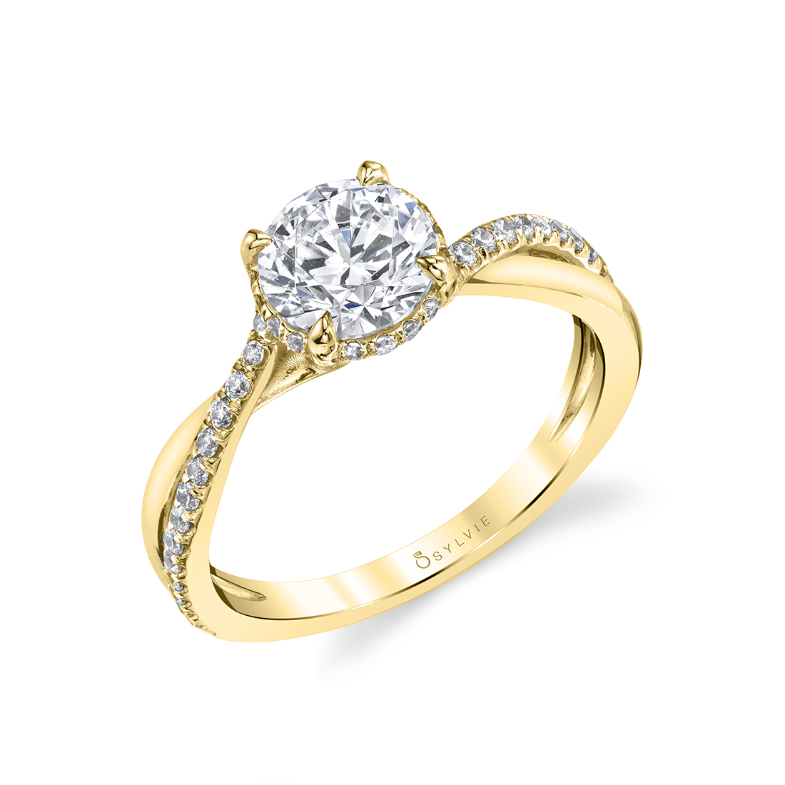 Spiral Engagement Ring with Hidden Halo in yellow gold - Iliara